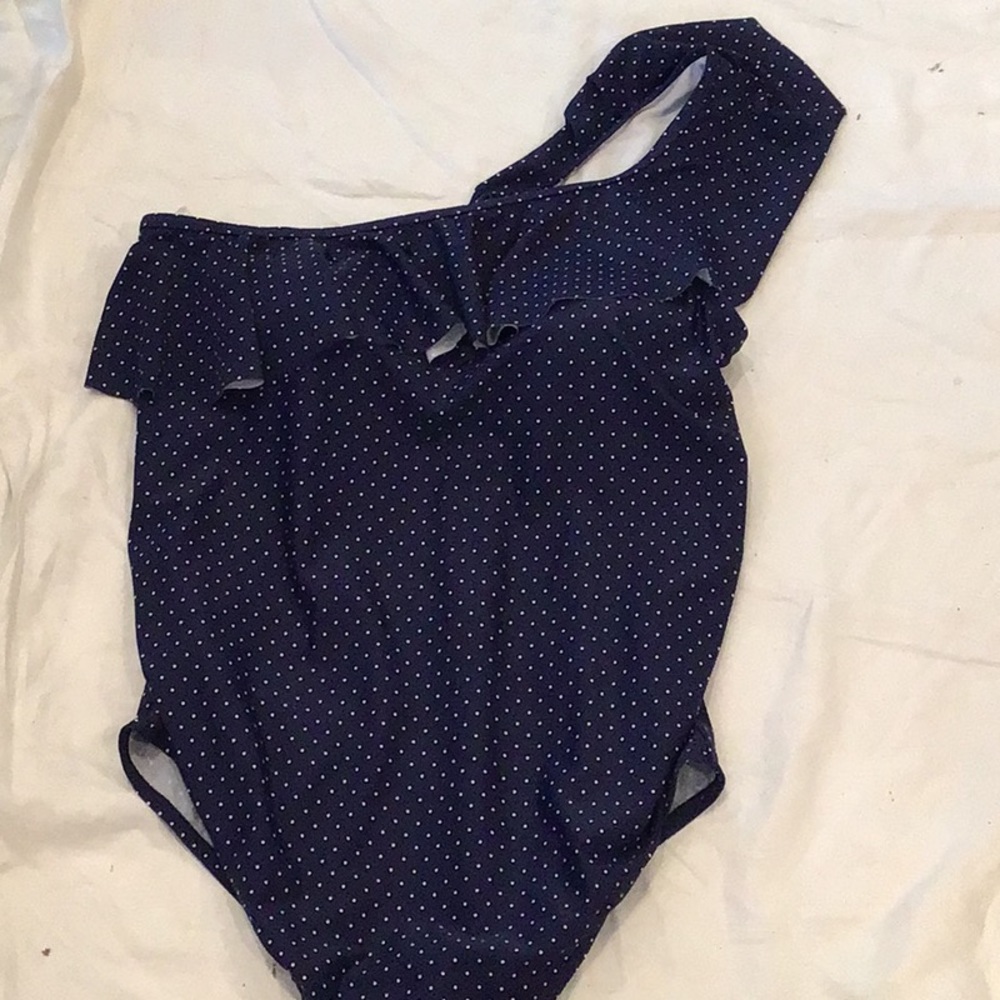 Motherhood Navy Polka Dot One-Shoulder Maternity Swimsuit
